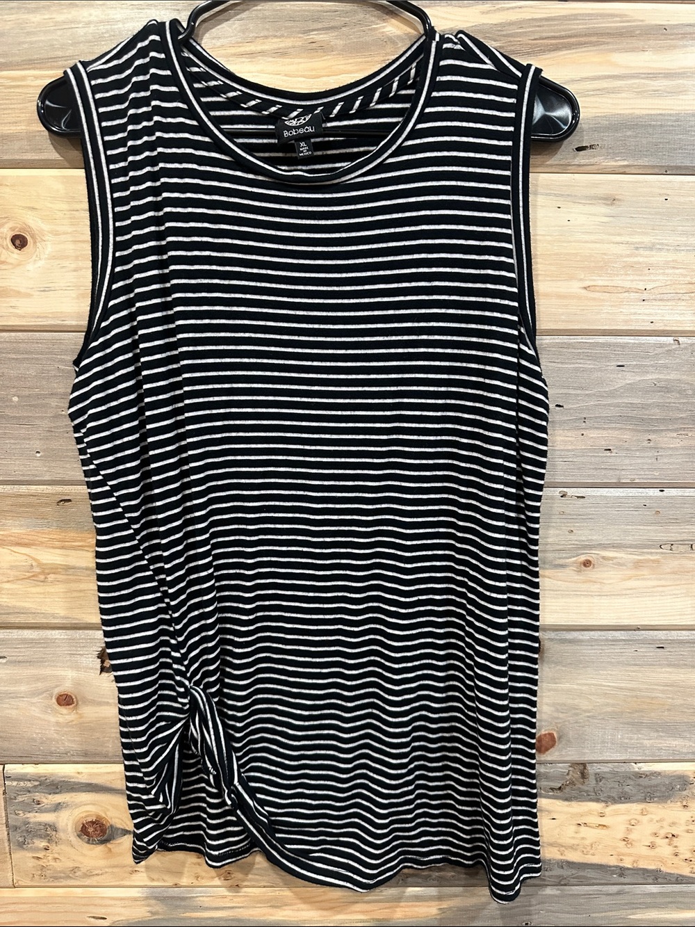 bobeau Black & White Striped Sleeveless Side-Knot Tank